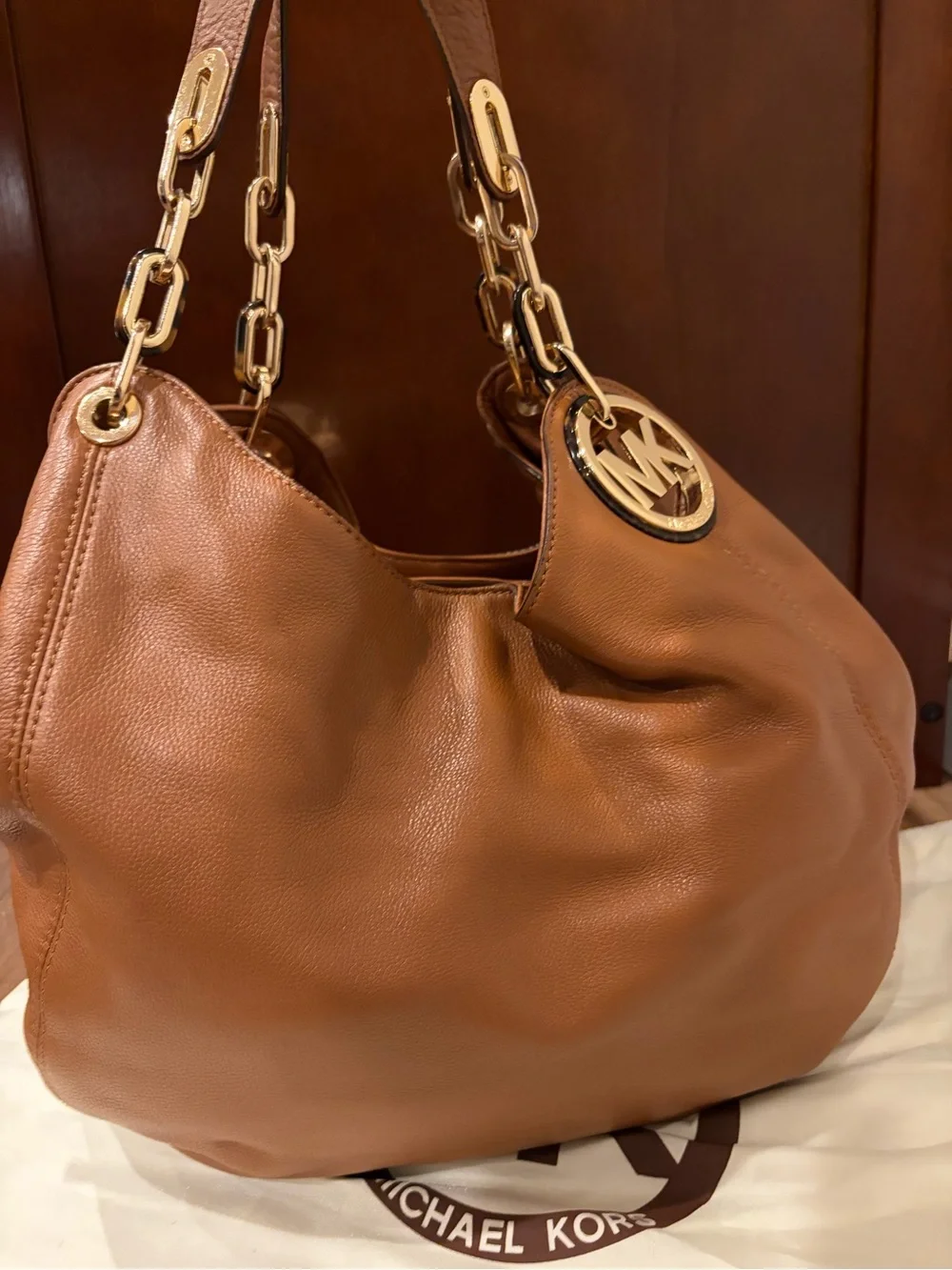 Michael Kors Tan Leather Shoulder Bag with Gold Hardware